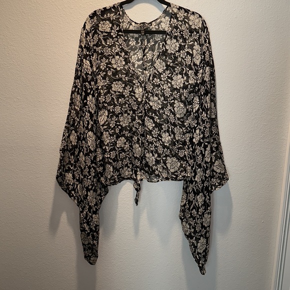 WINTER KATE *Crane* black grey floral silk kimono cardigan top blouse XS/S - Picture 6 of 9